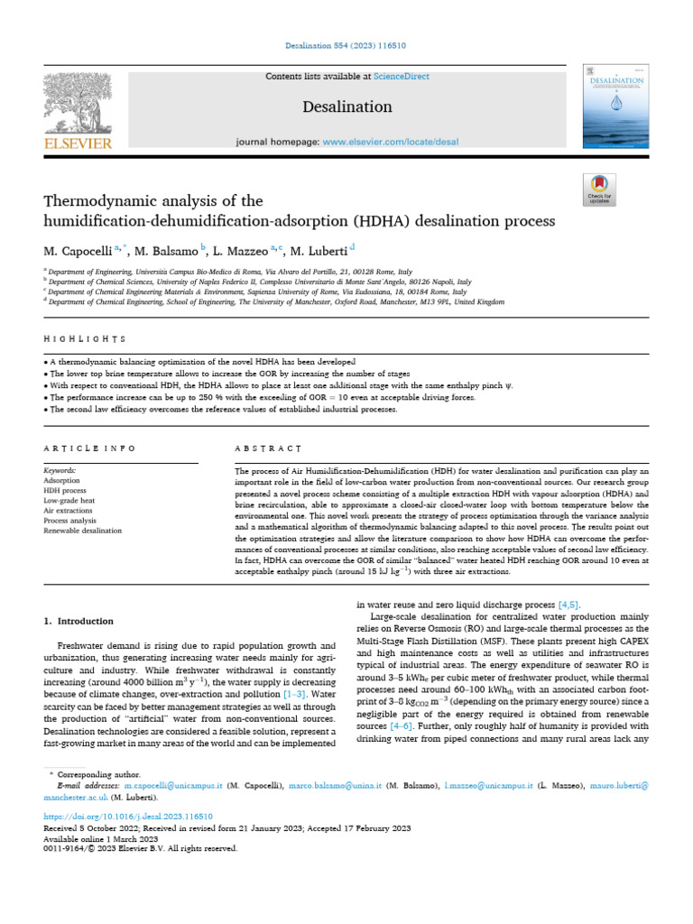Thermodynamic Analysis of The Humidification-Dehumidification ...