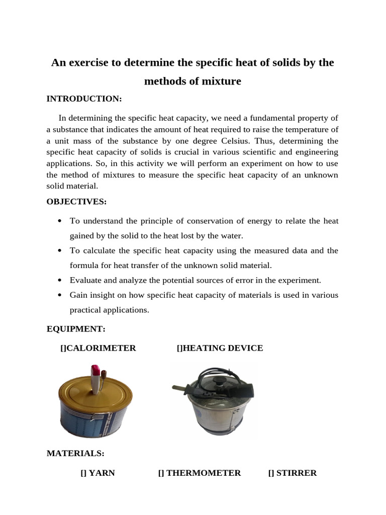 Measure Specific Heat of Solids | PDF | Heat | Temperature