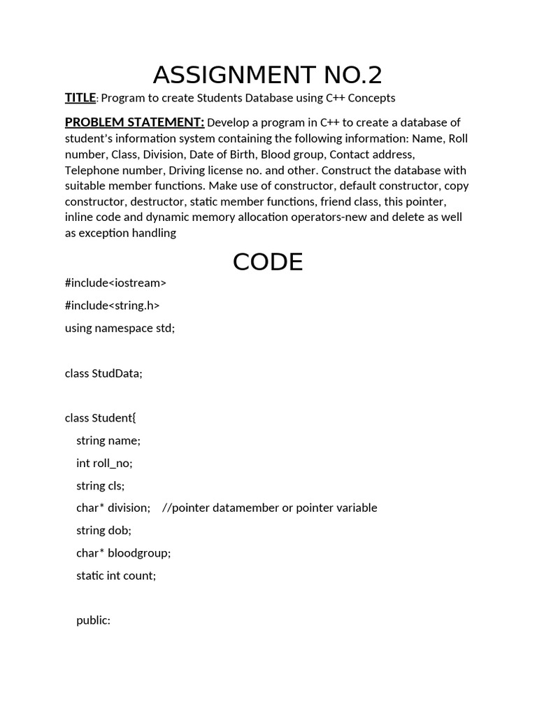 ASSIGNMENT NO.2 | PDF | Pointer (Computer Programming) | Constructor ...