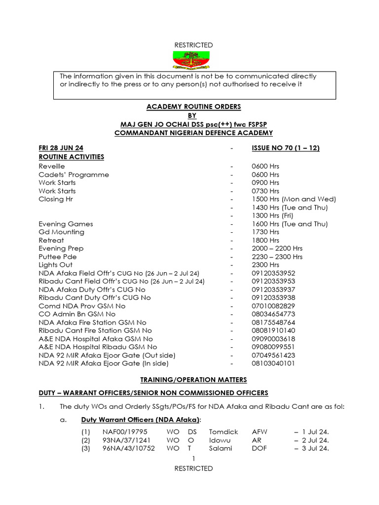 Academy Routine Orders - June 2024 | PDF | Ranks | Military Rank