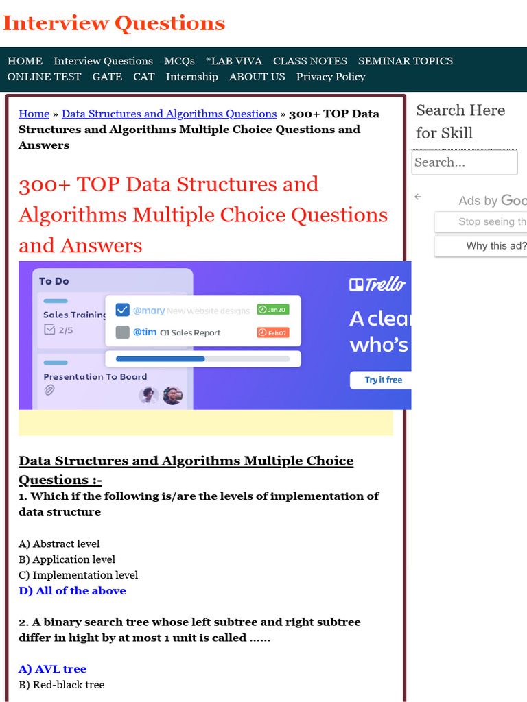 Data Structures & Algorithms MCQs | PDF | Queue (Abstract Data Type ...