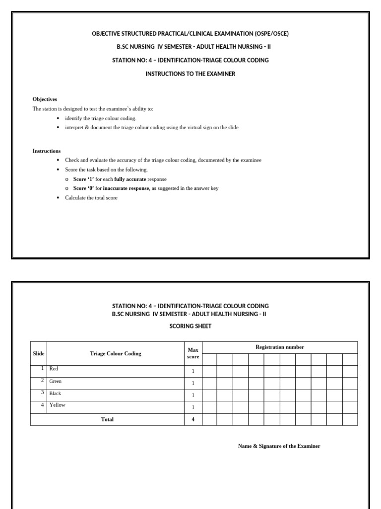 Triage Colour Coding OSPE for Nursing | PDF
