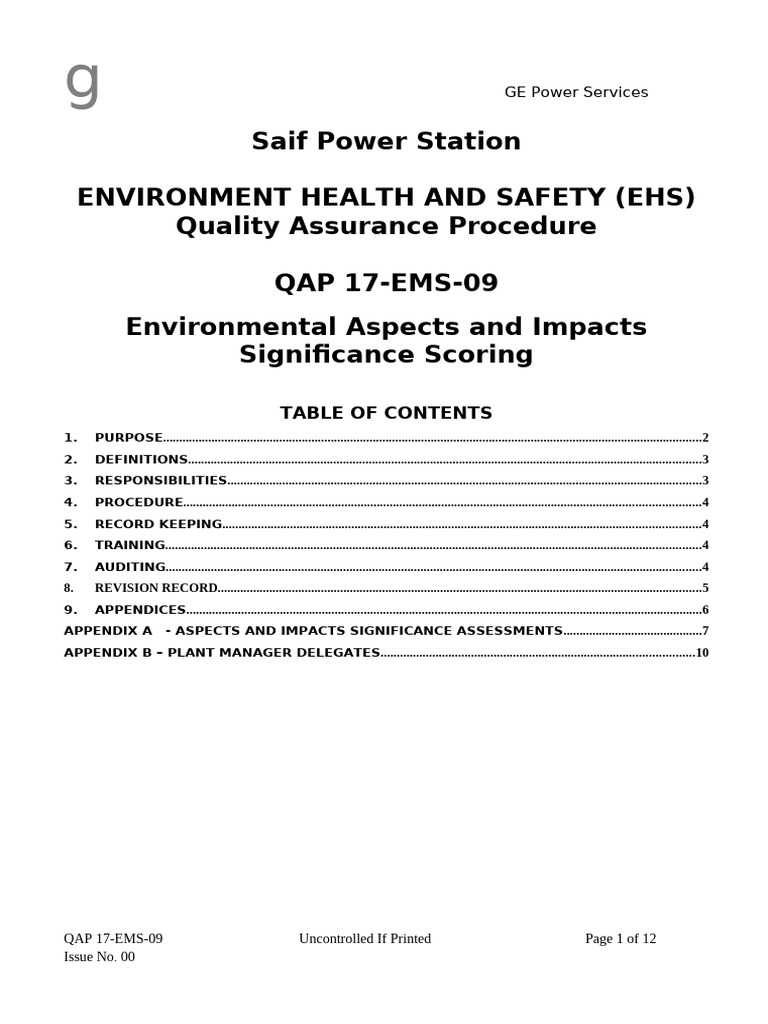 QAP 17-EMS-09 Environmental Aspects and Impacts Significance Scoring ...