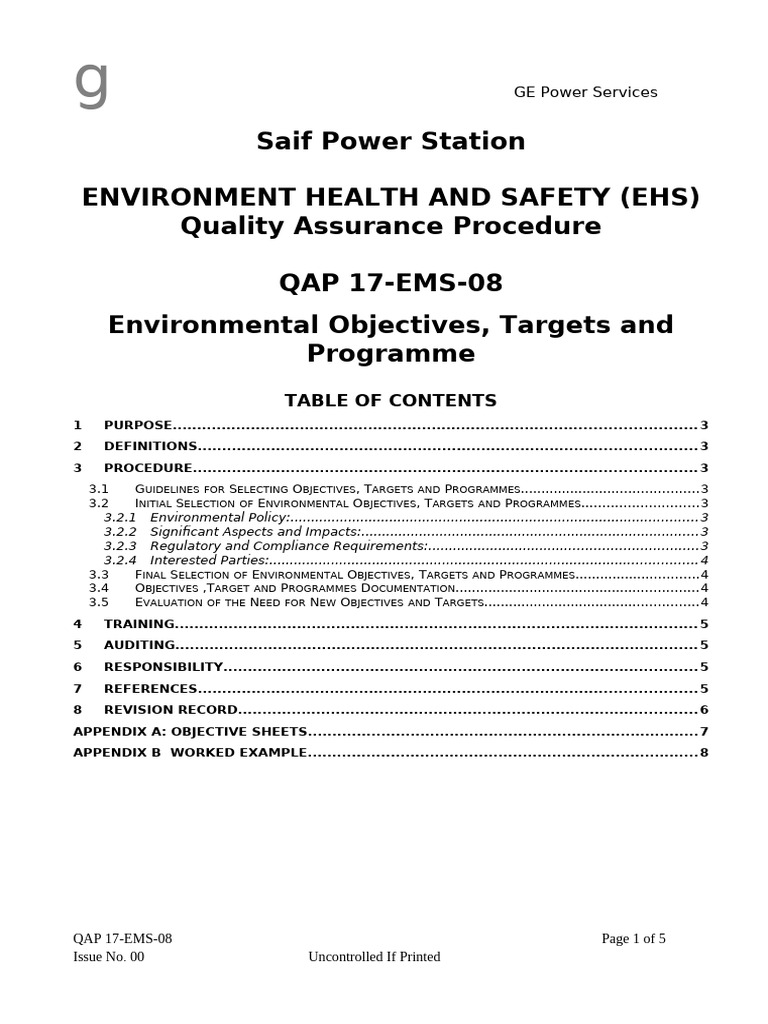 Environmental Objectives and Targets Guide | PDF | Regulatory ...