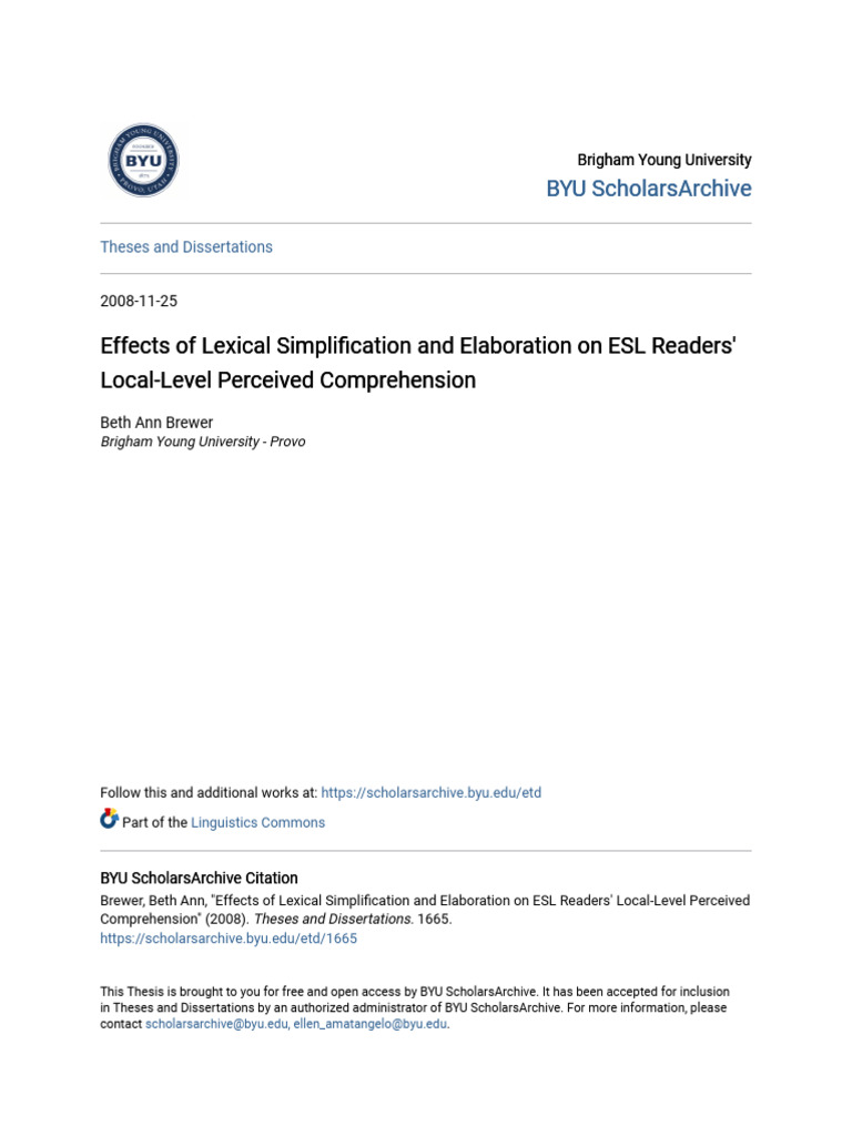 Effects of Lexical Simplification and Elaboration On ESL Readers | PDF ...