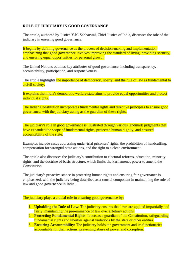 ROLE OF JUDICIARY IN GOOD GOVERNANCE, Public Policy and Article-13 ...