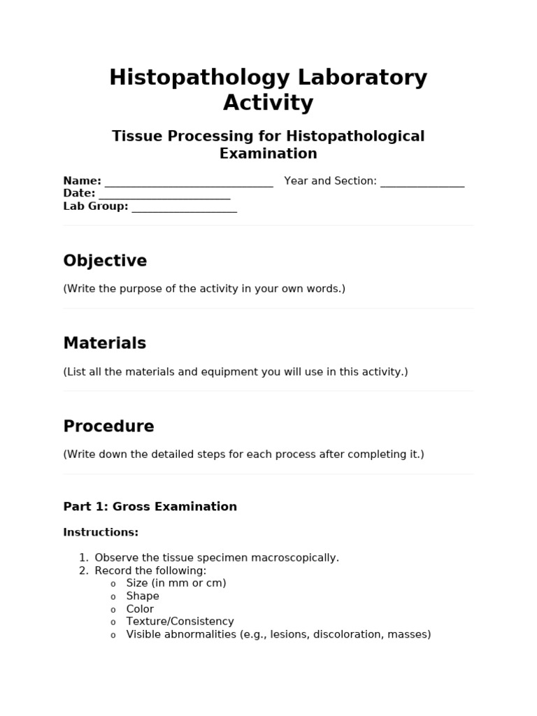 Histopathology Lab Activity Guide | PDF | Histopathology | Fixation ...