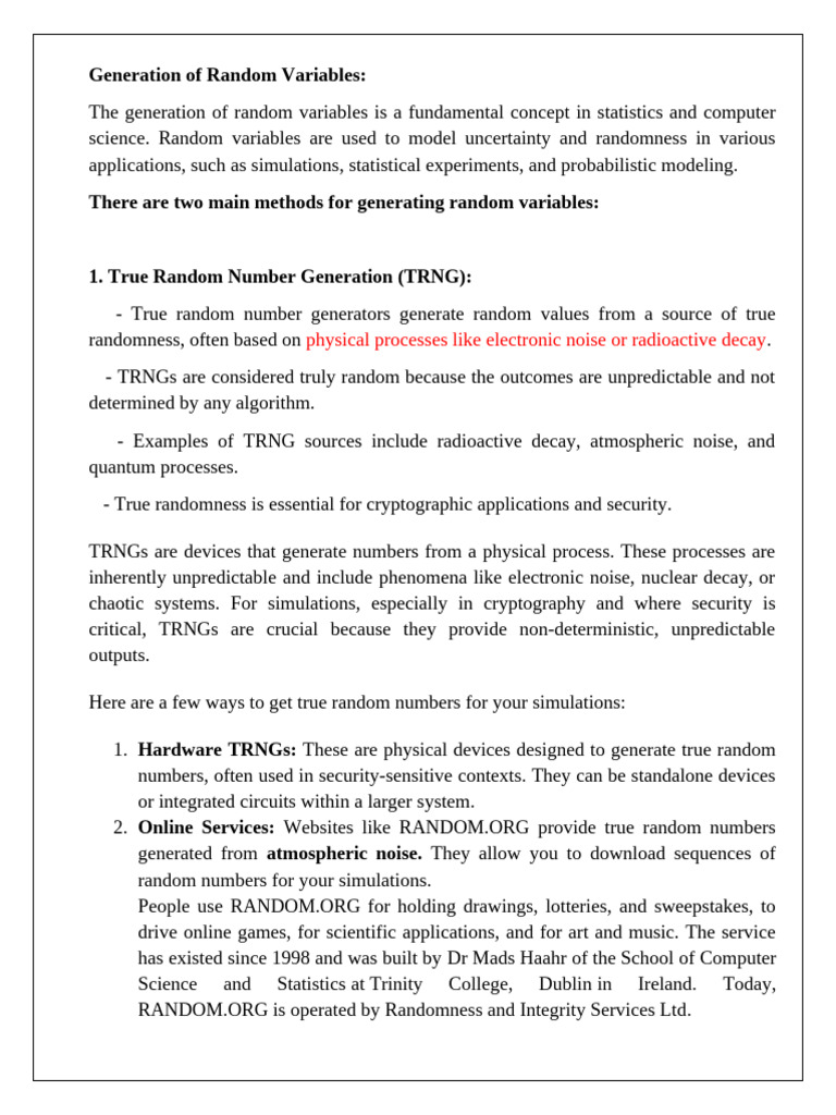 Inclusive Randomness in Variable Generation | PDF | Chi Squared ...