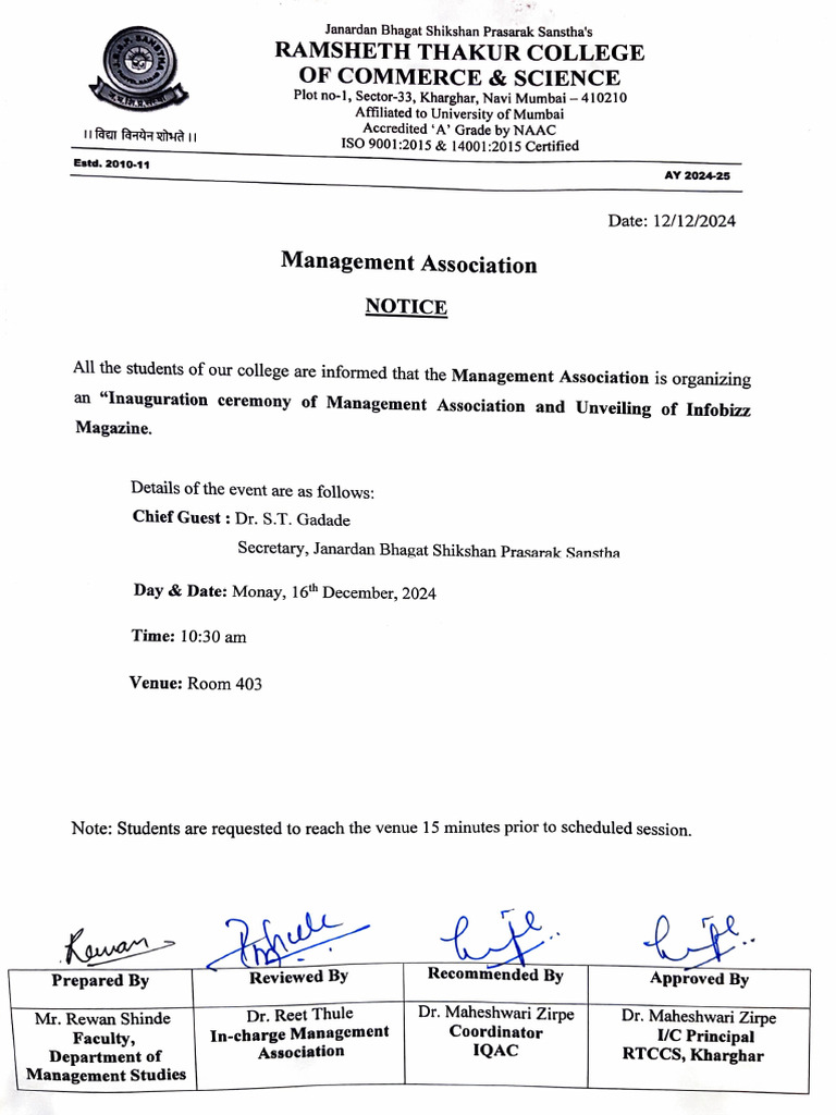 Inauguration of Management Association | PDF