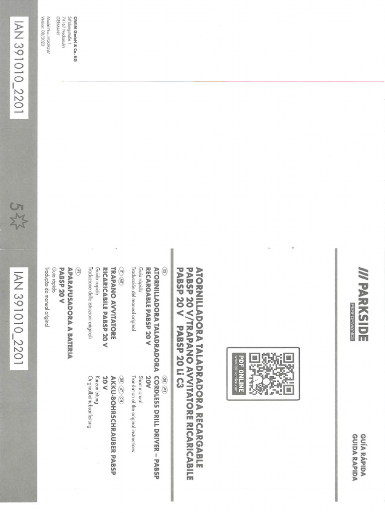 MANUAL taladro ator-1.parkside mod.pabsp_20_li_c3 | PDF