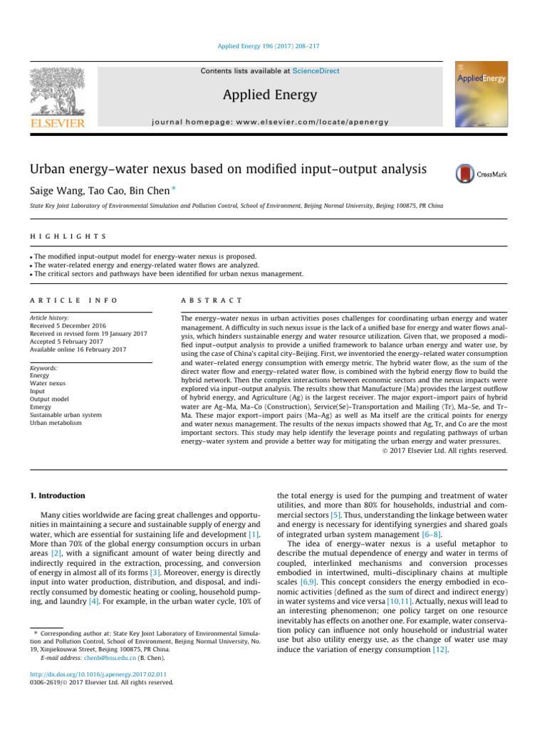 Urban Energy-Water Nexus Analysis | PDF | Water | Input–Output Model