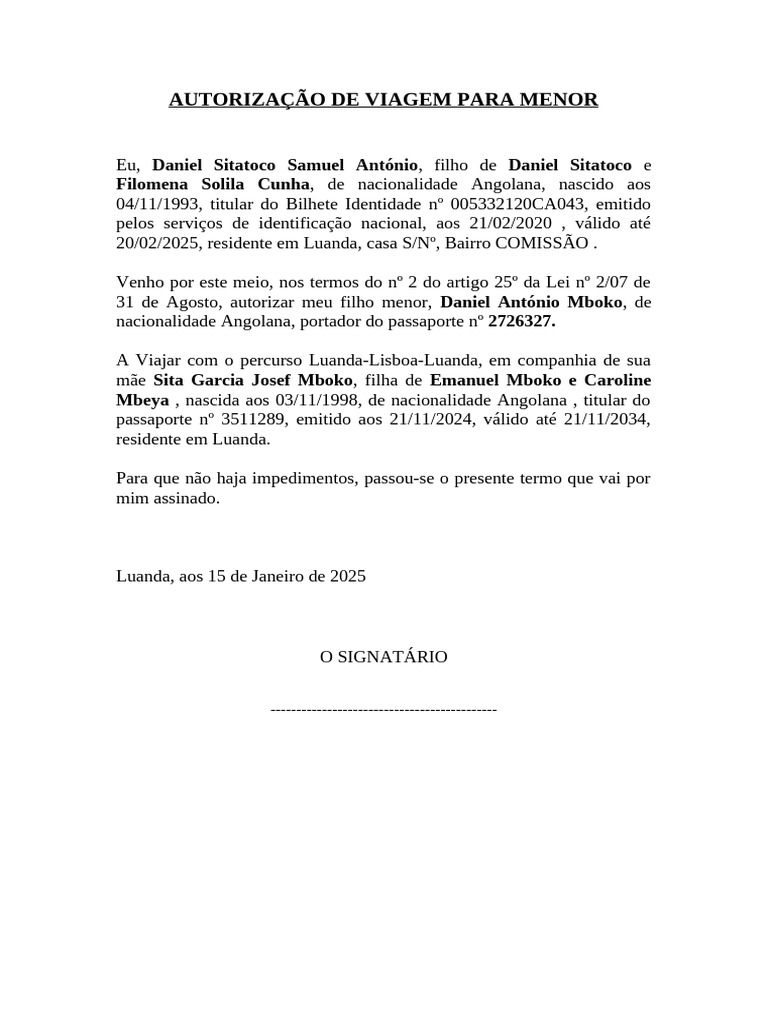 Autorização de Viagem para Menor | PDF