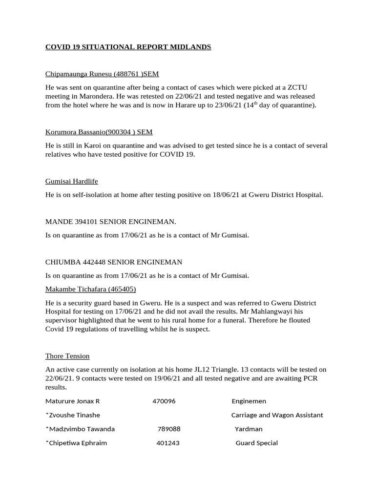 Midlands COVID-19 Quarantine Report | PDF | Public Health