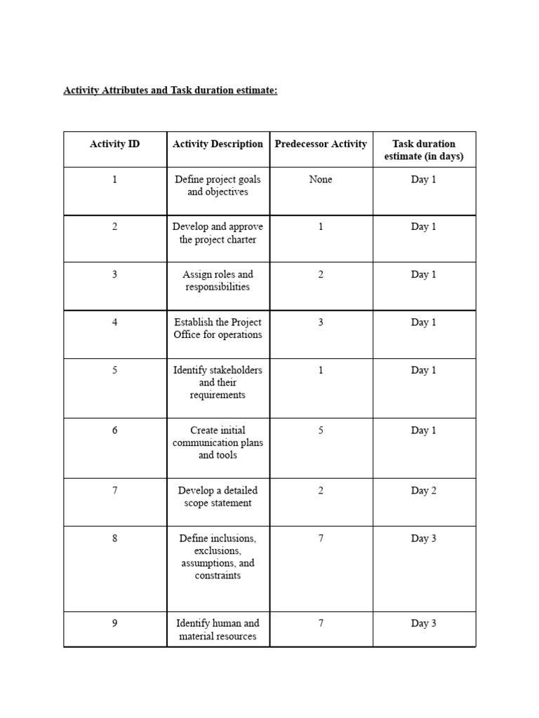 Project Activity Timeline and Tasks | PDF