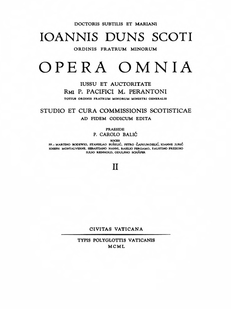 Iohannis Duns Scoti Opera Omnia Vol. II (John Duns Scotus) | PDF