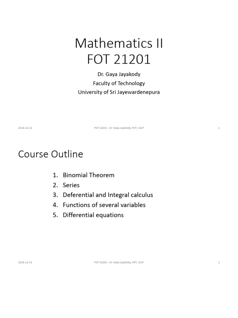 Mathematics II Course Outline and Integration | PDF | Derivative | Integral