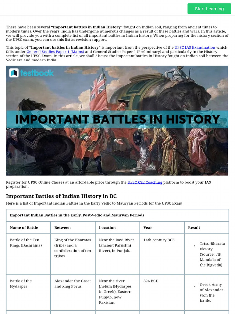 Important Battles In Indian History Wars Of India Pdf