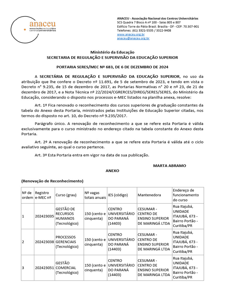 Renovação de Reconhecimento de Cursos | PDF | Formação universitária ...