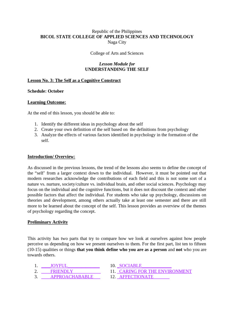 Understanding the Self: Cognitive Constructs | PDF | Self Esteem ...