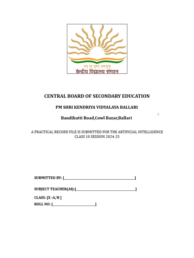 Class 10 AI Practical Record 2024-25 | PDF