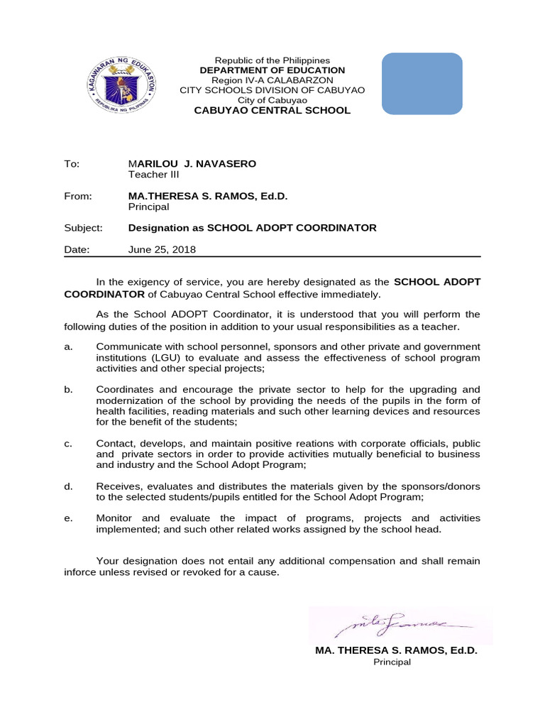 Adopt Designation-Letter | PDF | Teachers | Cognition