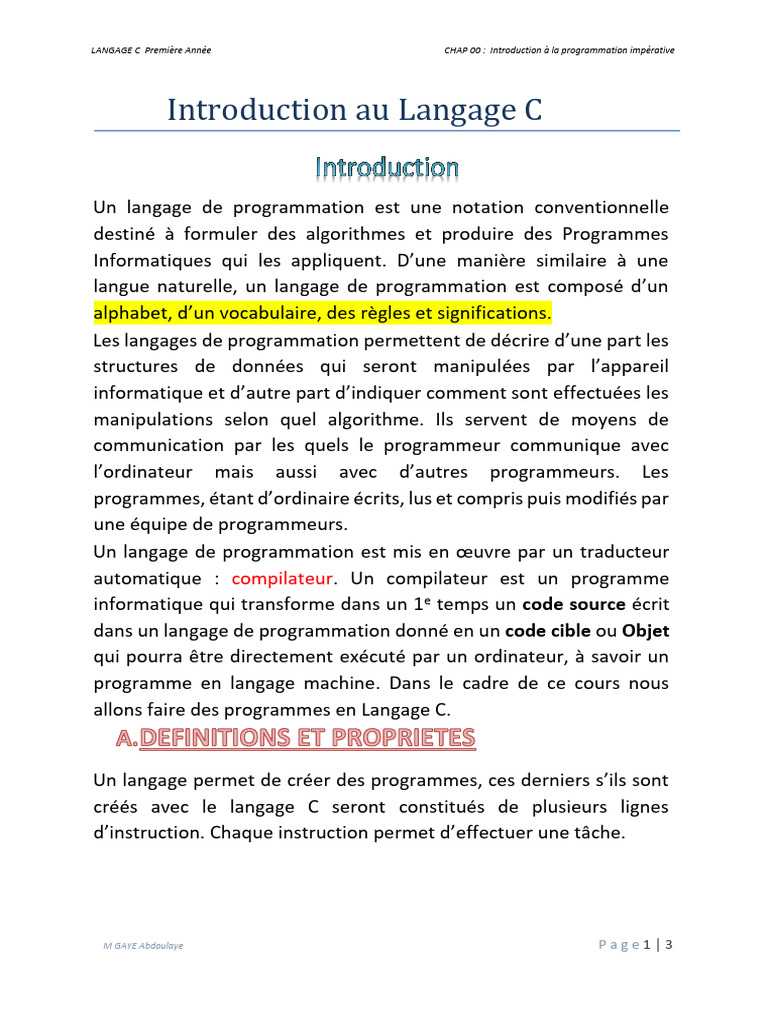 Introduction à la programmation C | PDF | Langage de programmation ...