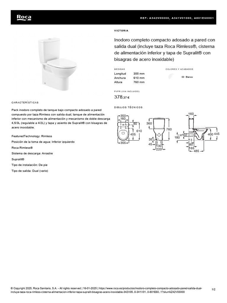 Inodoro Roca Victoria Compacto | PDF | Baño | Administracion del Agua