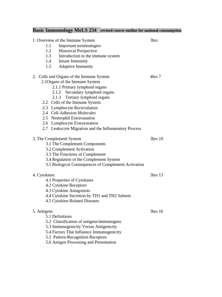 Comprehensive Immunology Course Outline | PDF | Immune System | T Cell