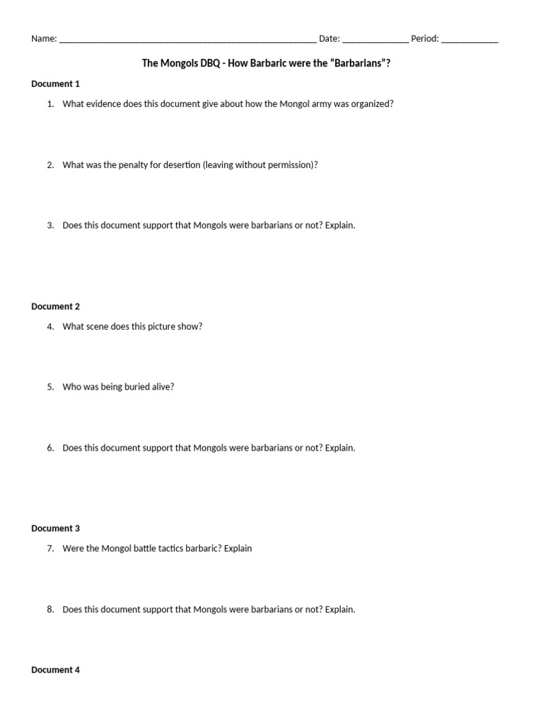 The Mongols DBQ Questions | PDF