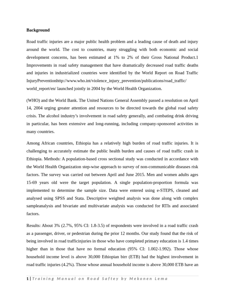 Road Traffic Injury Prevention in Ethiopia | PDF | Alcoholism | Traffic ...