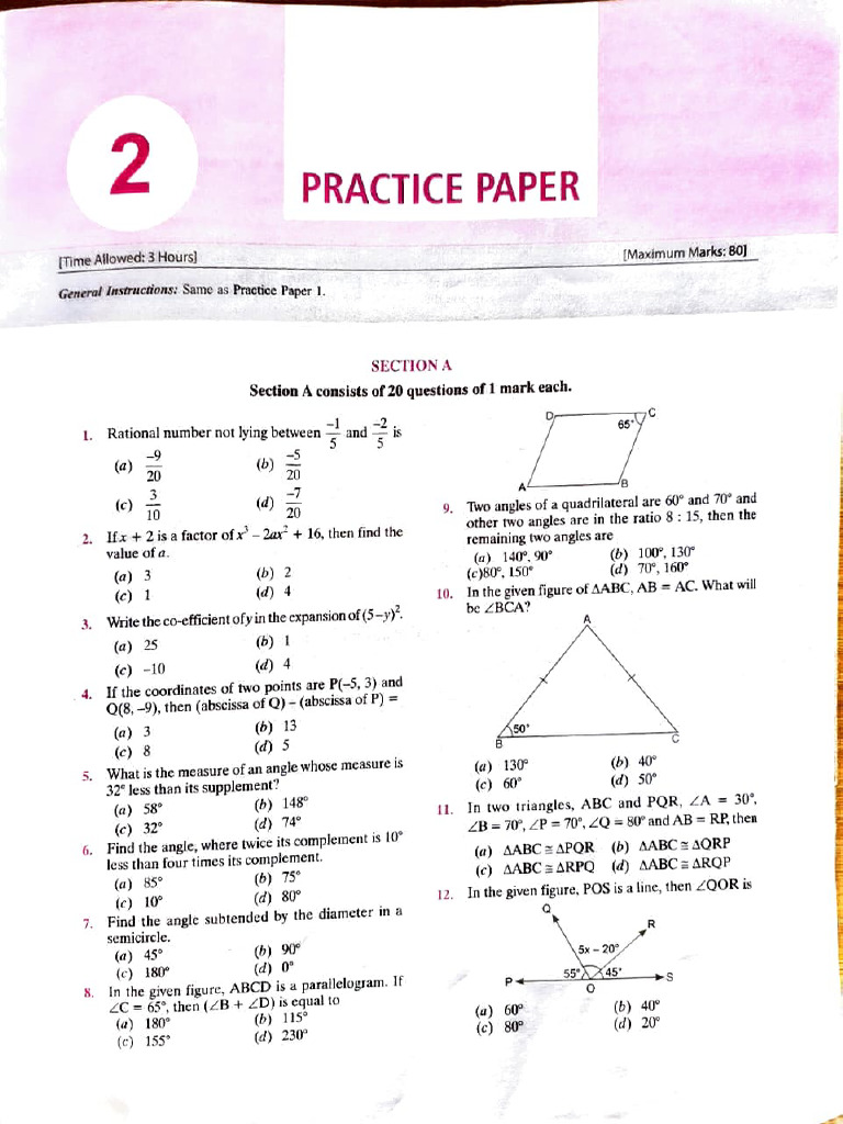 Mathematics Practice Paper Solutions | PDF | Cost Of Living | Triangle