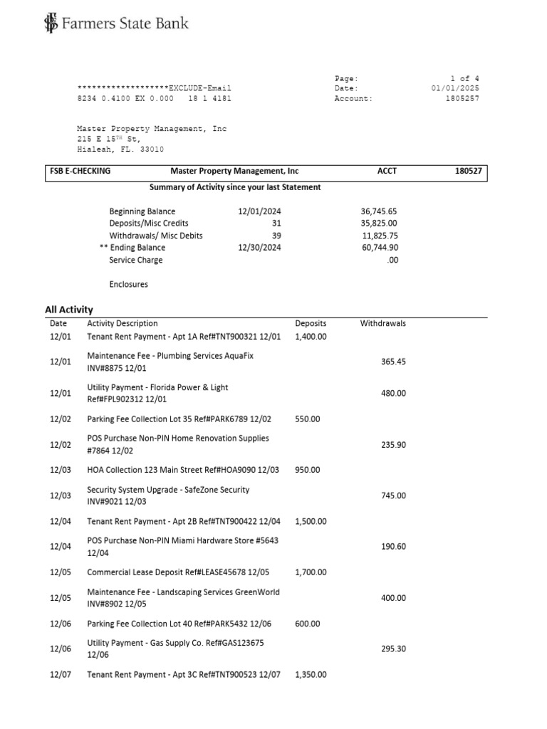 Property Management Account Summary | PDF | Fee | Money