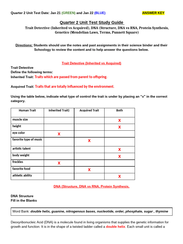 ANSWER+KEY+Quarter+2+Unit+Test+Study+Guide+2024 2025 (2) | PDF ...