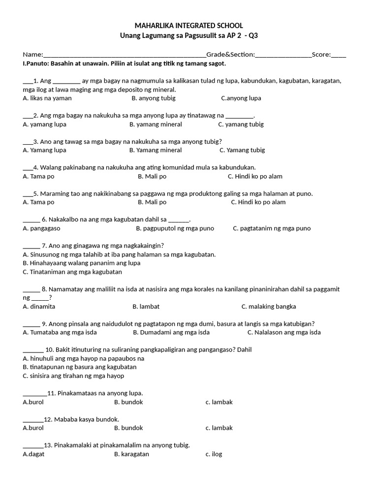 1ST Summative Test in Ap - Q3 | PDF