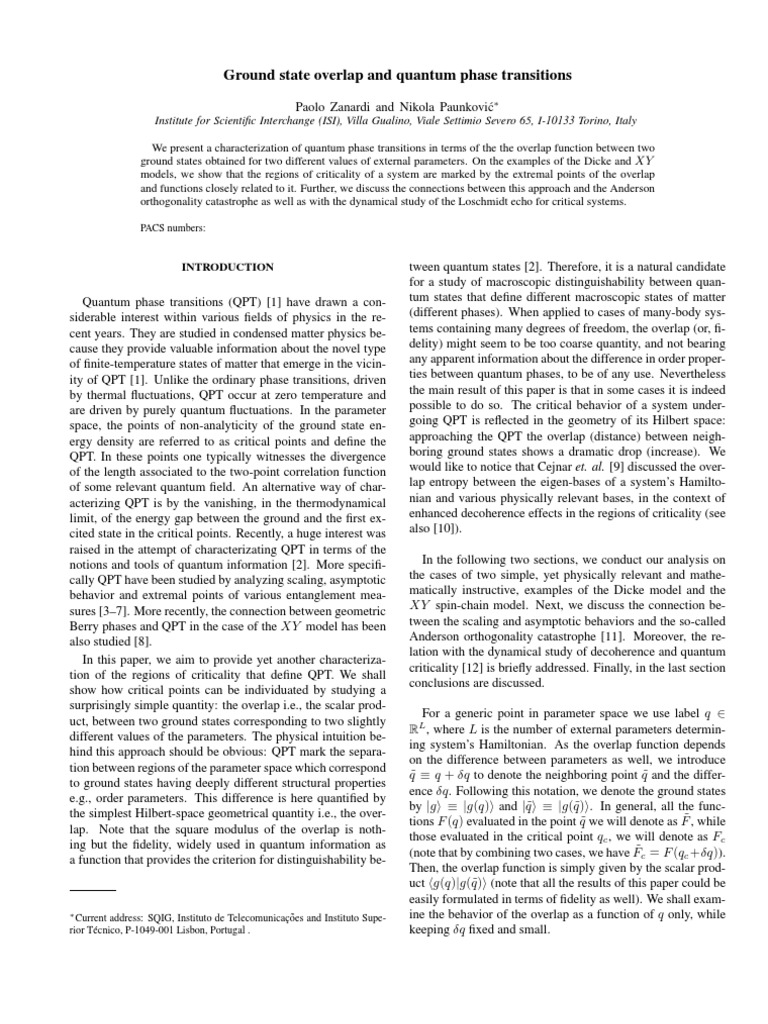 Quantum Phase Transitions Overlap Analysis | PDF | Phase Transition ...