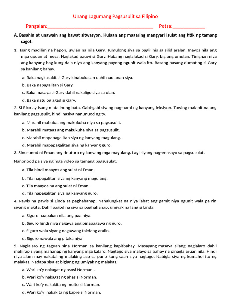Q2 - Filipino - Summative Test | PDF