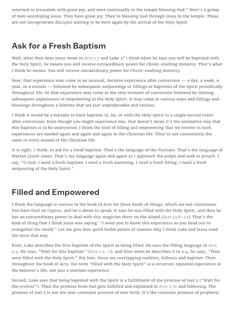 Fresh Baptism: Holy Spirit Empowerment | PDF | Baptism With The Holy ...