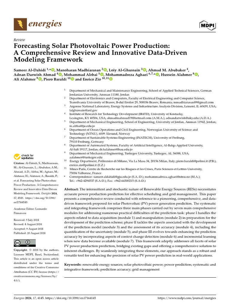 Energies 17 04145 v2 | PDF | Numerical Weather Prediction | Photovoltaics