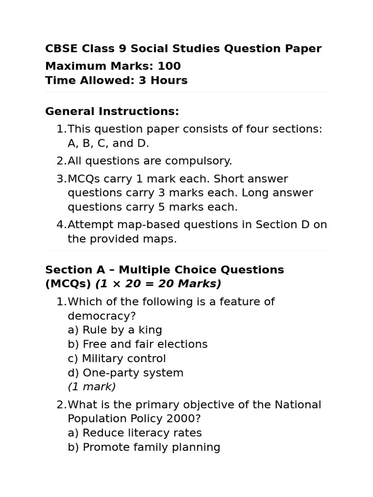 CBSE Class 9 SST Sample Paper Set 2 | PDF | British Raj