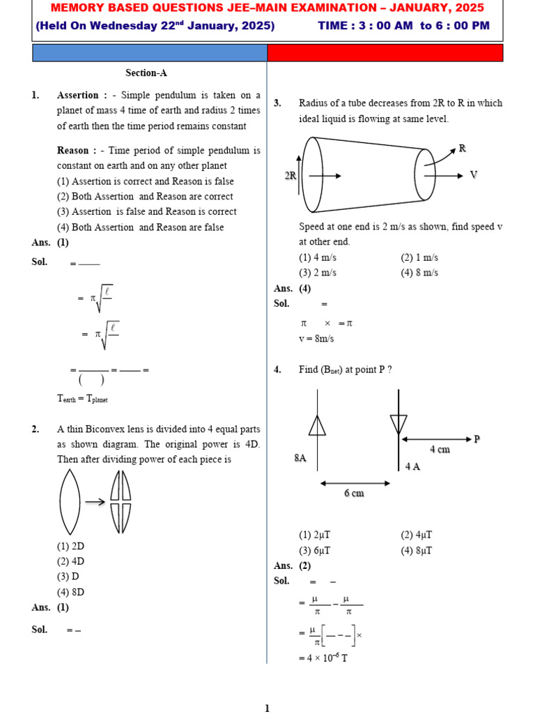 JEE Main 2025 Physics & Chemistry Solutions | PDF | Amine | Chemical ...