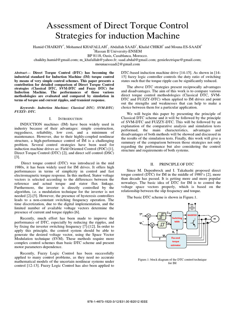 Comparing DTC Strategies for Induction Machines | PDF | Electrical ...