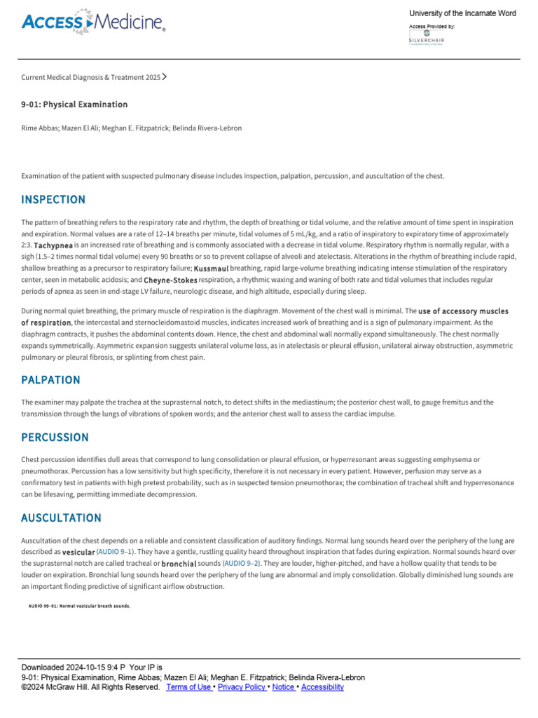 9-01 - Physical Examination | PDF | Breathing | Respiratory System