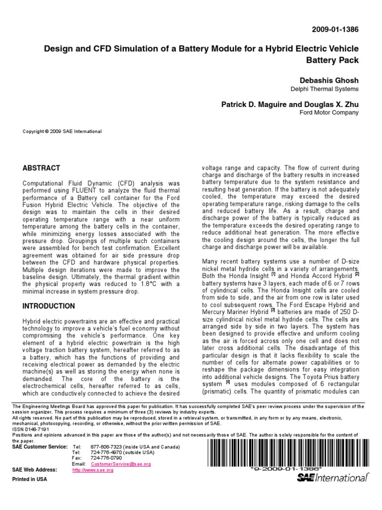 Design and CFD Simulation of A Battery Module For A Hybrid Electric ...