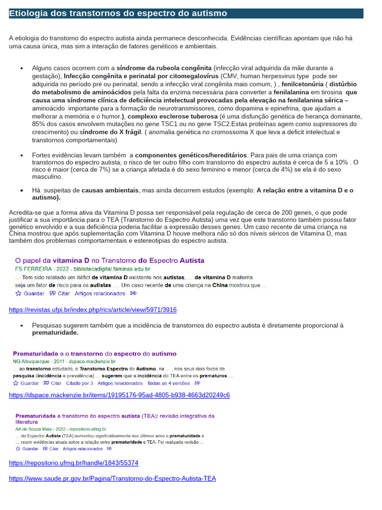 Etiologia do Transtorno Autista | PDF | Espectro do autismo ...