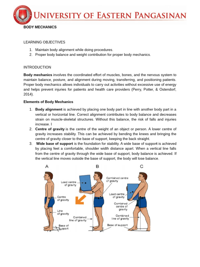 Essential Body Mechanics for Caregivers | PDF | Balance (Ability ...