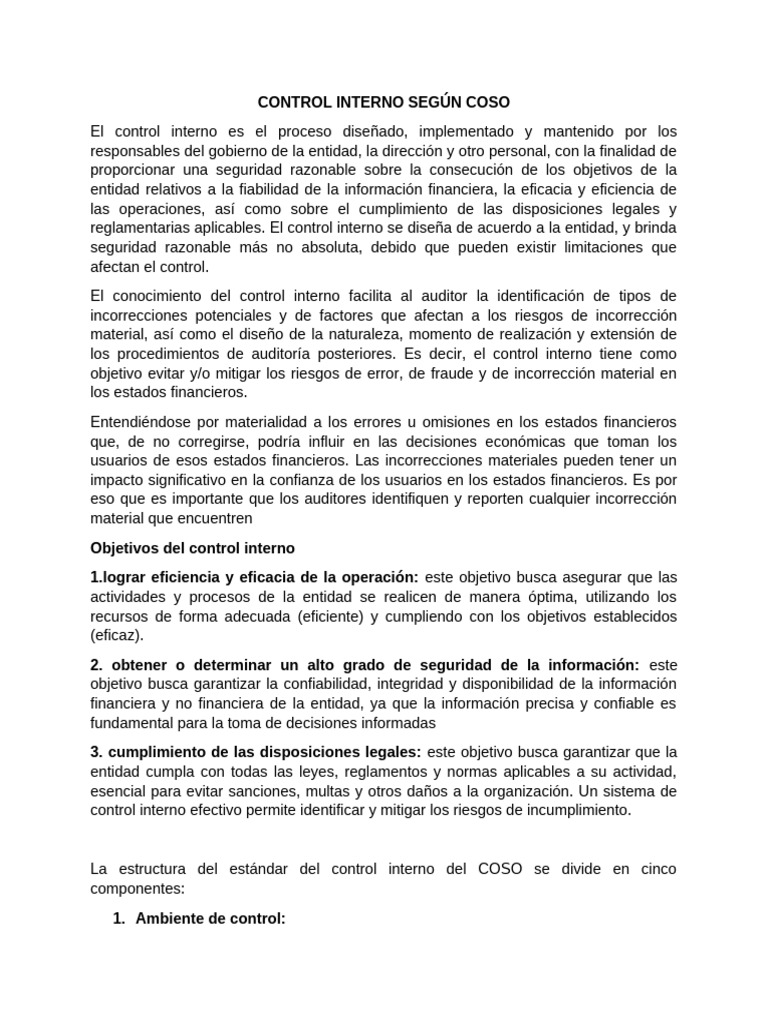 Control Interno y Auditoría según COSO | PDF | Estado financiero ...