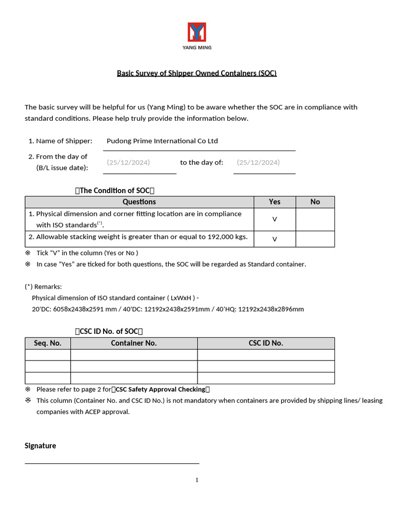 Shipper Owned Containers Compliance Survey | PDF