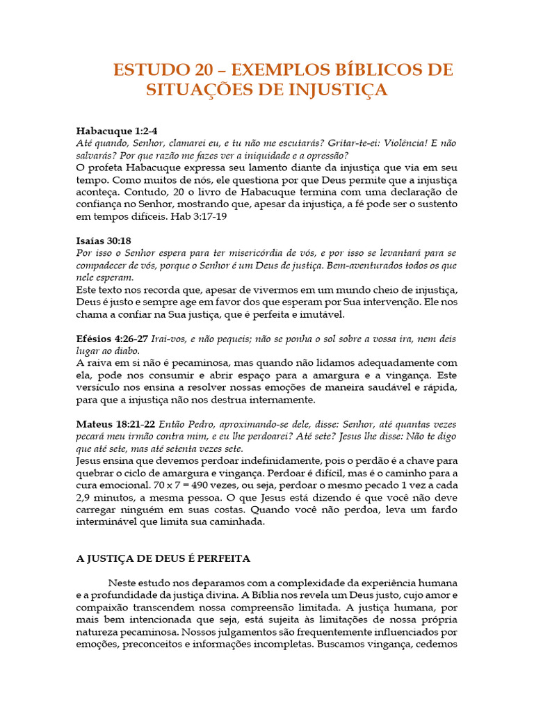 Justiça e Injustiça na Bíblia: Reflexões | PDF | Pecado | Deus