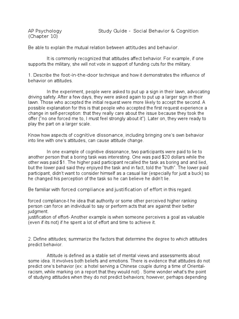 Social Cog Study Guide Copy Attitude Psychology