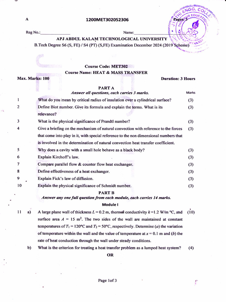 Heat & Mass Transfer Exam Questions | PDF | Heat Transfer | Heat